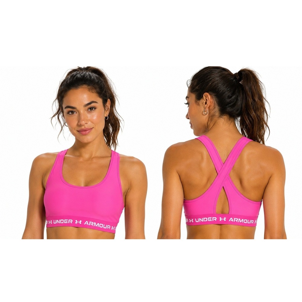 Under Armour Sports Bra Womens Large Pink Crisscross Back Mid Impact Compression